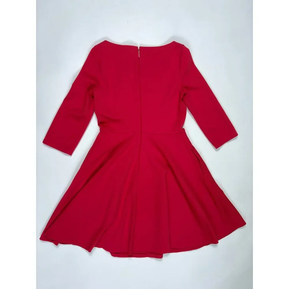Kate Spade New York Red Fit & Flare Dress 3/4 Sleeve Pocket Dress XS $198 Retail